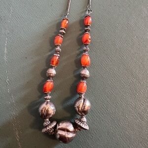 Vintage Sterling Silver and Orange Genuine Carnelian Beaded Necklace